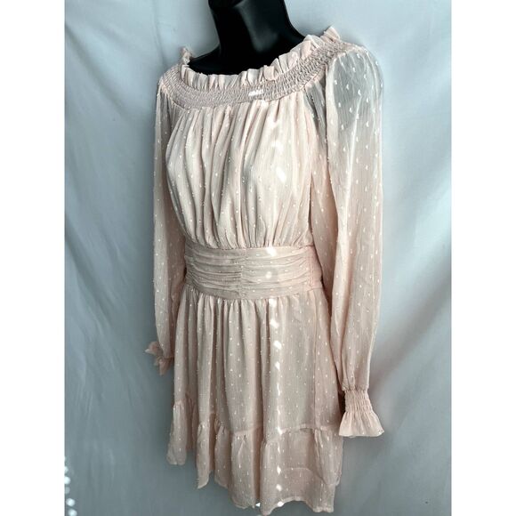 Uguest NWT Blush Pink Romantic Mini Dress sz L Barbiecore Prairie Brunch Ruffles - Picture 5 of 12